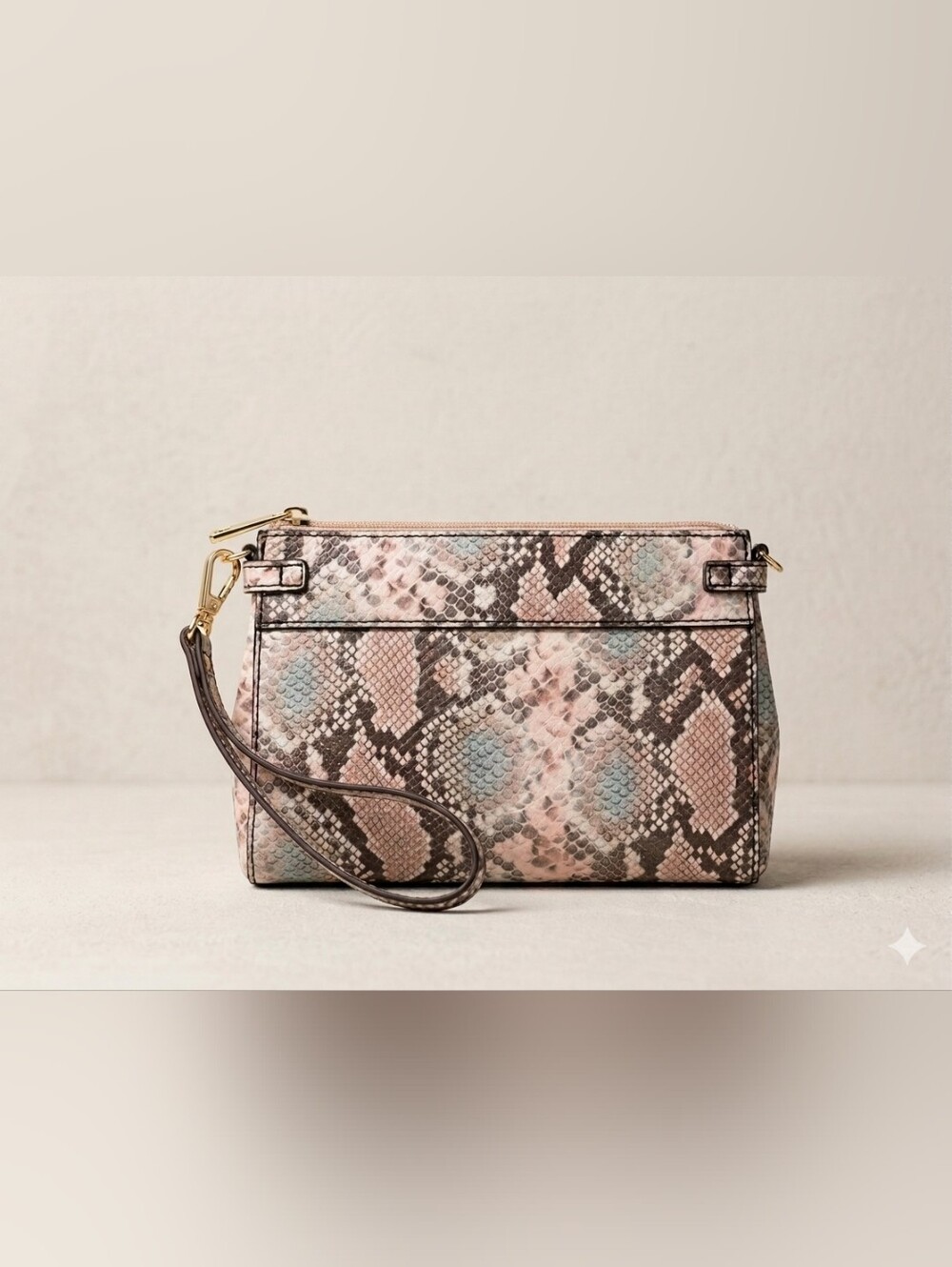 Liz Claiborne Snake-Print Crossbody in Blush, Blue & Brown - Picture 2 of 7